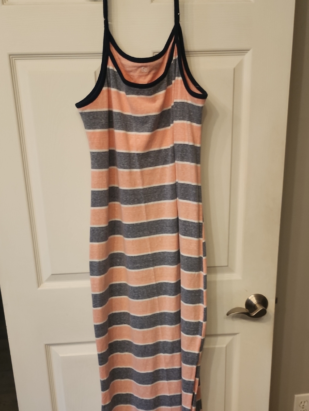 SO Striped Tank Top in Pink And Gray With Navy Trim